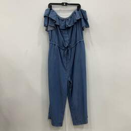 Loft Womens Blue Denim Ruffle Off-Shoulder One-Piece Jumpsuit Dress Size XXL
