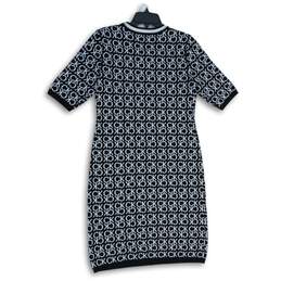 Calvin Klein Womens Black White Signature Print Short Sleeve Shift Dress Size M alternative image