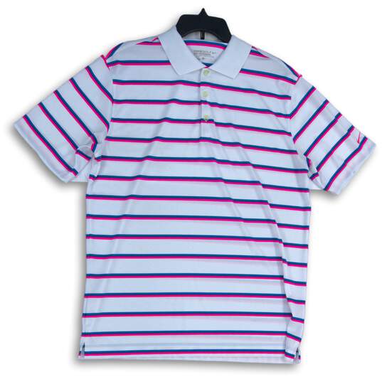 Nike Mens Multicolor Striped Short Sleeve Spread Collar Golf Polo Shirt Size L image number 1