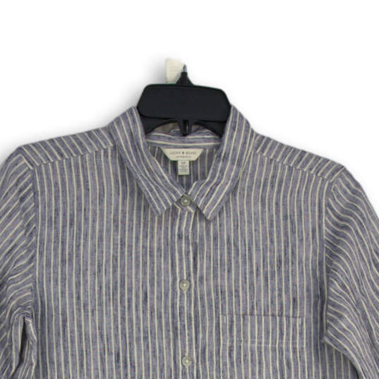 Womens Gray White Striped Pointed Collar Long Sleeve Button-Up Shirt Sz S/P image number 3