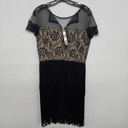 Black Mesh Top Floral Print Dress With Tassles alternative image