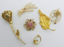 Romantic Icy & Gold Tone Flower Leaf Botanical Inspired Statement Brooches