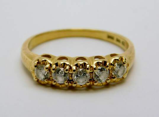 14K Yellow Gold Diamonique CZ 5 Stone Ring 2.1g image number 1