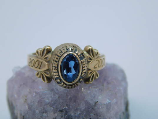 Vintage 10K Yellow Gold Blue Spinel 2001 Herbert H. Dow H.S. Class Ring 2.9g image number 1