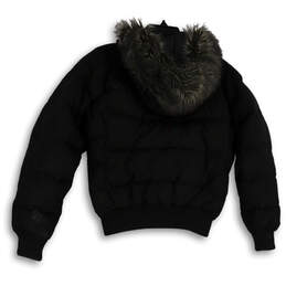 Womens Black Long Sleeve Pockets Fur Hooded Full-Zip Puffer Jacket Size S alternative image