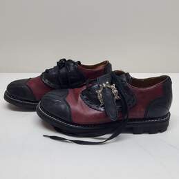 John Fluevog Black & Red Vintage Leather Derby Shoe