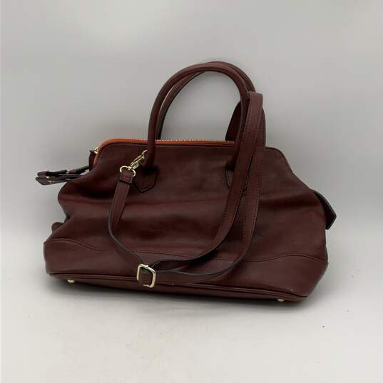 Womens Brown Leather Inner Outer Pocket Double Handle Satchel Bag Purse image number 2