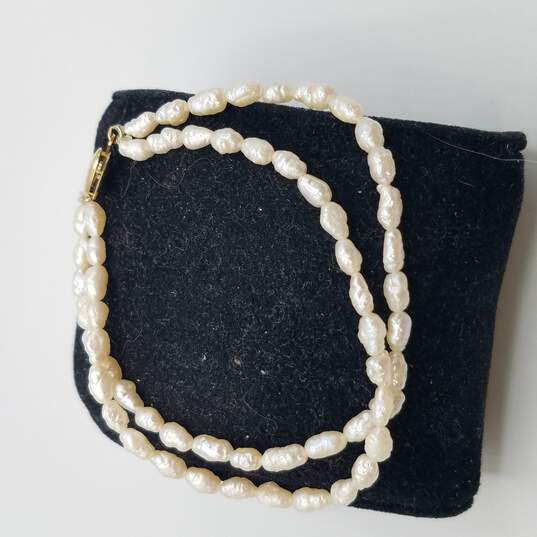 14k Gold FW Pearl Double Strand 7in Bracelet 5.9g image number 1