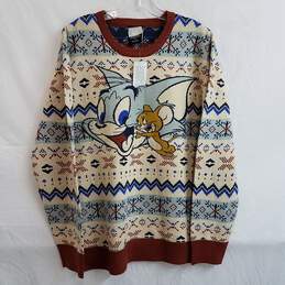 Tom & Jerry fair isle jacquard knit crewneck pullover sweater L