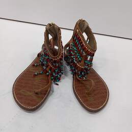 Sam Edelman Ladies Brown Leather Beaded Tassel Sandals Size 8.5