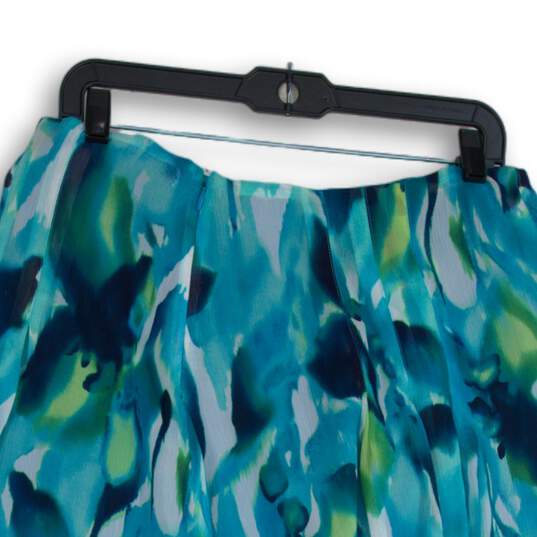 NWT Womens Blue Green Floral Pleated Front Side Zip Flare Skirt Size 12 image number 4