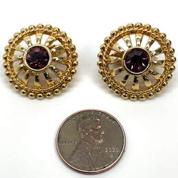 Designer Swarovski Gold-Tone Purple Crystal Clip On Fashion Stud Earrings alternative image
