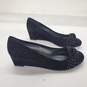 Stuart Weitzman Studded Bow Black Suede Low Wedge Pumps Women's Size 6M image number 4
