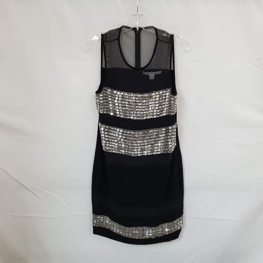 Diane Von Furstenberg Black Lined Embellished Sheath Dress WM Size 4 image number 1