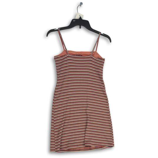 Womens Multicolor Striped Square Neck Sleeveless Spaghetti Strap Mini Dress Sz S image number 2