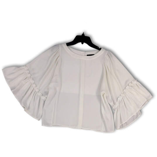 Womens White Bell Sleeve Round Neck Back Button Blouse Top Size Medium image number 1
