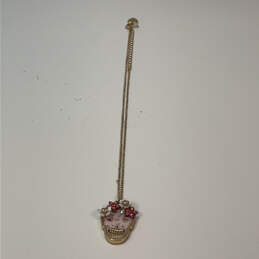 Designer Betsey Johnson Gold-Tone Link Chain Floral Skull Pendant Necklace alternative image