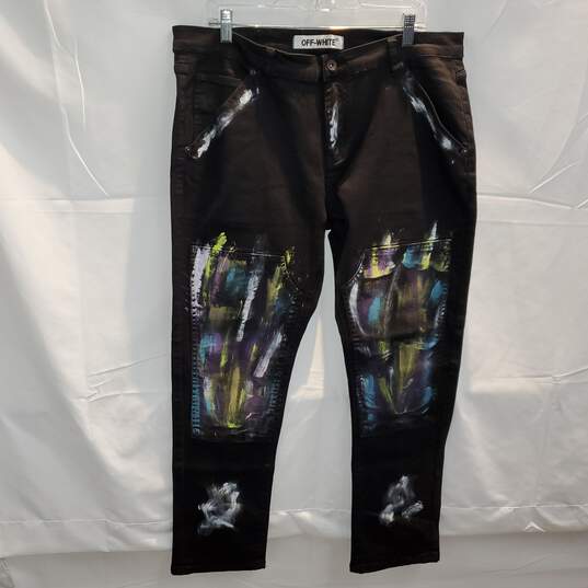 Off-White Black Double Knee Paint Splatter Jeans Size 38 image number 1
