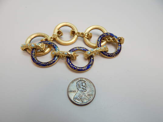 Vintage Italian 18K Yellow Gold Blue Enamel Circle Link Bracelet 34.9g image number 2