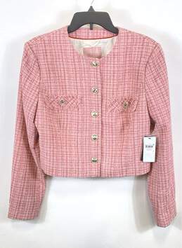 NWT Guess Womens Pink Tweed Pockets Long Sleeve Button Front Jacket Size L