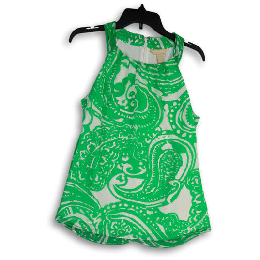 Womens Green White Paisley Round Neck Sleeveless Back Zip Blouse Top Sz 4 image number 1