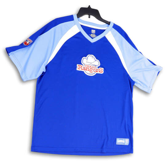 Mens Blue White Texas Rangers Baseball-MLB Raglan Sleeve  T-Shirt Size XL image number 1