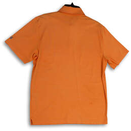 Mens Orange Short Sleeve Side Slit Collared Button Front Polo Shirt Size L alternative image