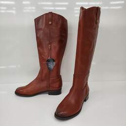 INC Concepts Fawne Cognac Leather Wide Calf Riding Boot Women's US Size 8M