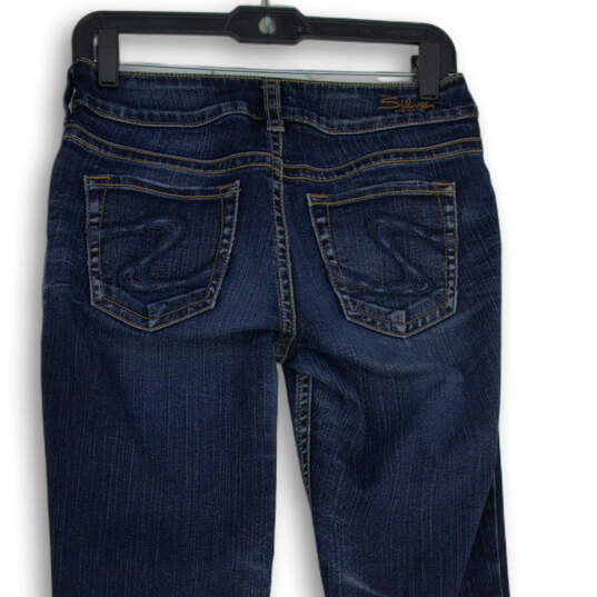 Womens Blue Denim Dark Wash 5-Pocket Design Bootcut Jeans Size 27 image number 4
