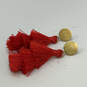 Designer J. Crew Gold-Tone Red Fashionable Tasseled Drop Earrings image number 3