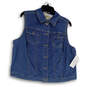 NWT Womens Blue Sleeveless Spread Collar Button Front Denim Vest Size L image number 1