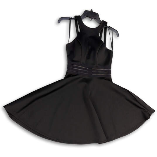 Womens Black Illusion-Waist Back Zip Scuba Fit & Flare Dress Size 1 image number 4