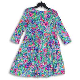 Lilly Pulitzer Womens Multicolor Floral Round Neck Long Sleeve Swing Dress Sz XS alternative image