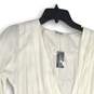 NWT Womens White Pleated Long Sleeve V-Neck Peplum Blouse Top Size S image number 3