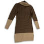 Womens Brown Turtleneck Long Sleeve Pullover Knitted Sweater Dress Size M image number 1