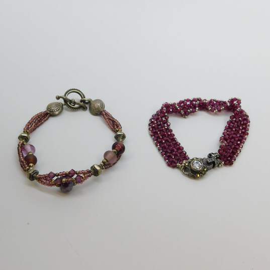 Artisan Sterling Silver Purple & Pink Beaded Glass Bracelets 47.1g image number 4