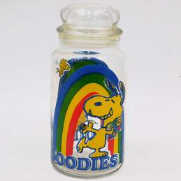 1965 Peanuts Snoopy & Woodstock Rainbow Goodies 8 Inch Glass Jar