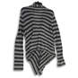 Womens Gray Striped Knitted Long Sleeve Open Front Cardigan Sweater Size M image number 2
