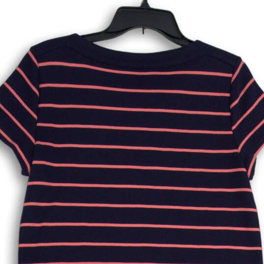 Talbots Womens Navy Blue Pink Striped Round Neck Pullover T-Shirt Dress Size M image number 4