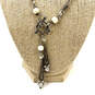 Designer Brighton Silver-Tone Chain Pearl Crystal Stone Pendent Necklace image number 2