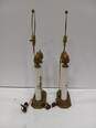 Vintage Pair Of Gilded Milk Glass Pillar Lamps image number 4