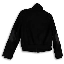 Womens Black Long Sleeve Elbow Patch Mock Neck Pockets Full-Zip Jacket Sz L alternative image