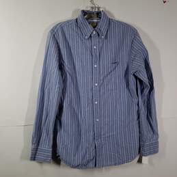 Mens Striped Chest Pocket Long Sleeve Collared Button-Up Shirt Size Small