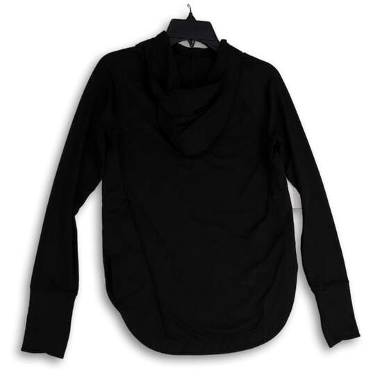 Womens Black Long Sleeve Thumbhole Hooded Activewear T-Shirt Size XS image number 2