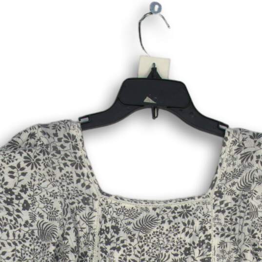 Lucky Brand Womens Gray White Floral Square Neck Short Sleeve Blouse Top Size S image number 4