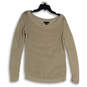 Womens Tan Open Knit Round Neck Long Sleeve Pullover Sweater Size Medium image number 1