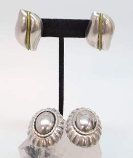 Vintage Taxco Sterling Silver & Brass Mexican Modernist Clip Earrings 37.4g