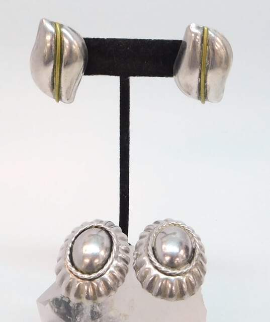 Vintage Taxco Sterling Silver & Brass Mexican Modernist Clip Earrings 37.4g image number 1