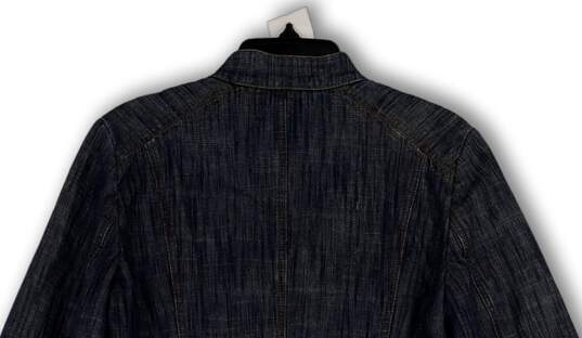 Womens Blue Denim Mandarin Collar Long Sleeve Snap Front Jean Jacket Size M image number 4