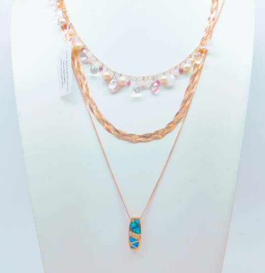 Sterling Silver Rose Vermeil Pearl Garnet Rose Quartz Opal CZ Jewelry 27.6g image number 1